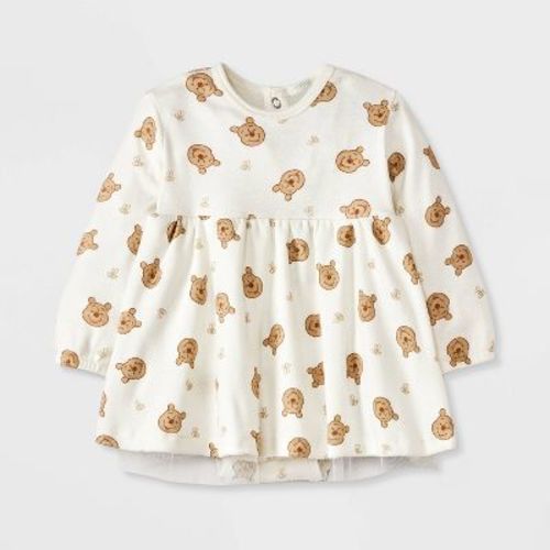 Baby Girls' Disney Winnie The Pooh Long Sleeve Tulle Dress - Off-white 0-3m