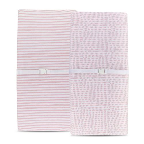 Ely's & Co. Baby Fitted Waterproof Crib Sheet 100% Combed Jersey Cotton Mauve Pink Stripes & Splash 2 Pack
