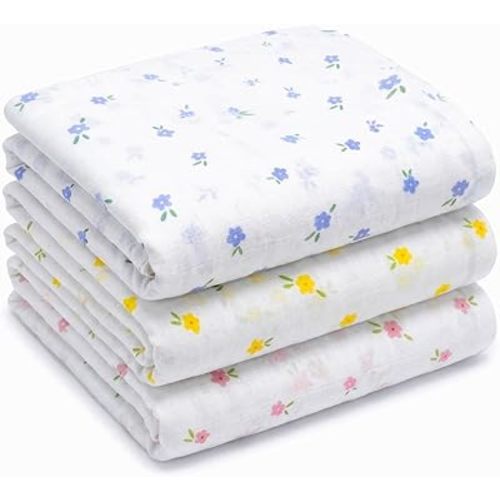 NINTARABABY Muslin Swaddle Blankets for Newborns, 3 Pack Multipurpose 100% Organic Cotton, Ultra Soft Breathable Receiving Blanket 47 x 47 inches, Swaddle Wrap for Baby Boys & Girls