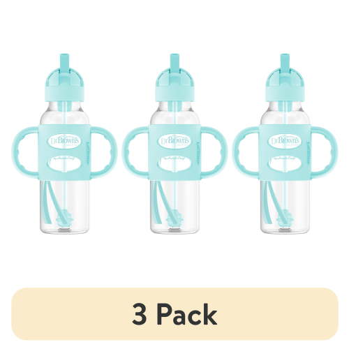 (3 pack) Dr. Brown's Milestones Sippy Straw Bottle with Silicone Handles - Green - 8oz