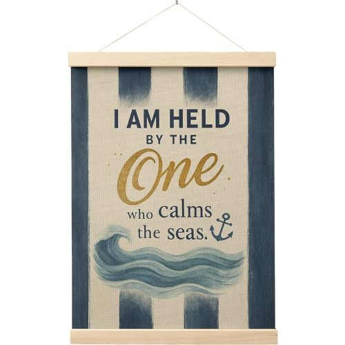 Evcprz Christian Nautical Kids Wall Art Poster Hanger Frame, Nautical Nursery Decor, Blue Stripe Bible Ocean Hanging Canvas Prints Wall Art Decor for Kids Bedroom Nursery Playroom Church, 12x16 Inch