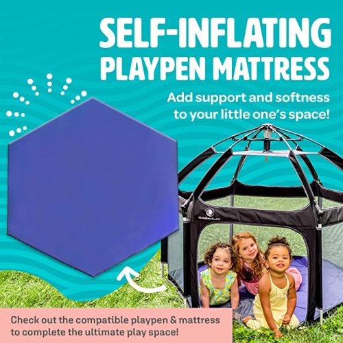 POP 'N GO Baby Play Mat for Baby Playpen or Floor -59" Wide, 1" Thick Self-Inflating Hexagon Playmat for Babies & Toddlers -Soft and Comfy Portable Pad w/Travel Bag