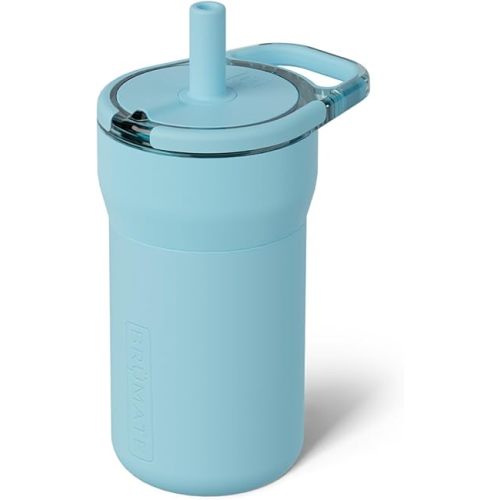 BrüMate Leap 12oz 100% Leakproof Kids Tumbler with Handle & Silicone Soft Straw | Durable Drop Resistant Silicone Sleeve | Made of Insulated Stainless Steel | Cup Holder Friendly | (Glacier)
