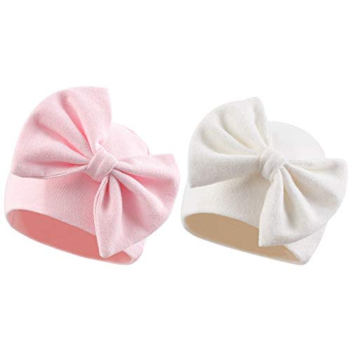Bamery Newborn Baby Girl Hat Cotton Baby Bow Beanie Preemie Hats Spring Infant Hats for Girls 0-12 Months