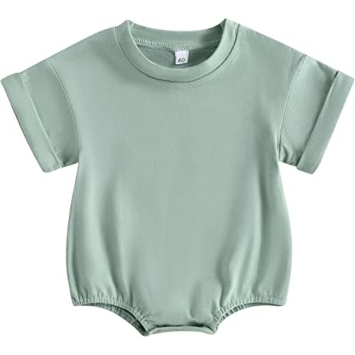 AEEMCEM Unisex Baby Boy Girl Solid Color Short Sleeve Bubble Romper Oversized T-Shirt Romper Bodysuit Top Summer Clothes