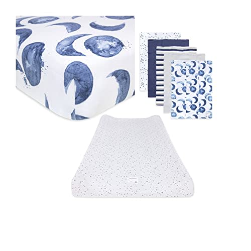 Burt's Bees Baby Unisex Baby Gift Set - Crib Sheet, Changing Pad Cover & Burp Cloths, 100% Organic Cotton Essentials Bundle