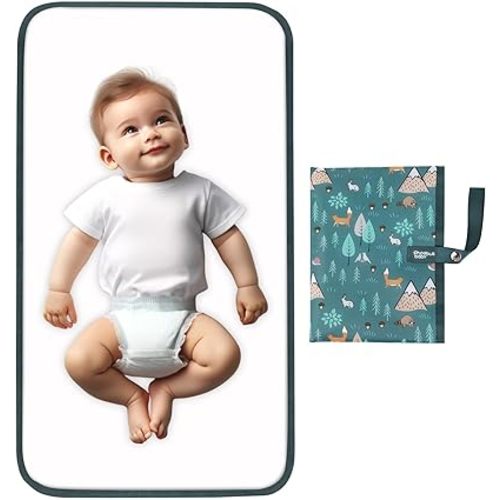 Portable Diaper Changing Pad for Baby - Waterproof Compact Changing Mat with Wrist Strap - Wipeable Travel Changing Pad for Diaper Bag - Gifts for Baby Shower by PHOEBUS BABY(Woods)