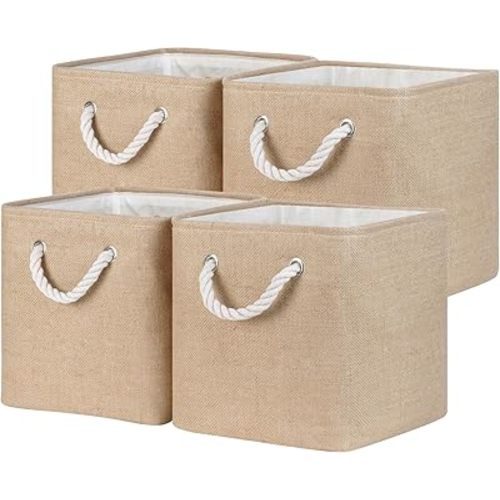 Temary Cube Storage Bins 11 Inch Fabric Storage Baskets 4 Pack Collapsible Storage Cubes Baskets for Gift Empty, Cube Organizer Bins Cloth Basket for Shelves (Linen Yellow)
