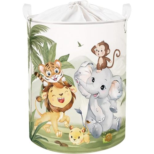 Clastyle 63L Large Rainforest Animals Kid Laundry Hamper with Handle Boy Girl Bedroom Bathroom Nursery Clothes Toy Storage Basket with Lid