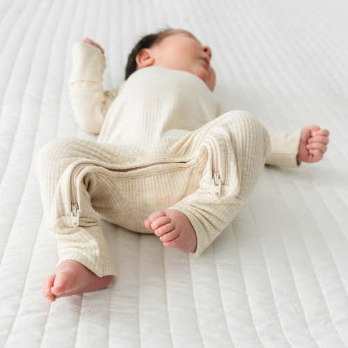 Heather Oatmeal Ribbed Crescent Zippy - Little Sleepies