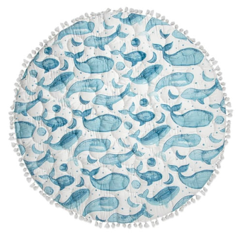 Crane Baby Activity Mat, Baby Play Mat Whale Print, Ocean Nursery Decor for Boys & Girls, Infant Tummy Time Floor, Ocean Nursery Decor, 40" x 40"