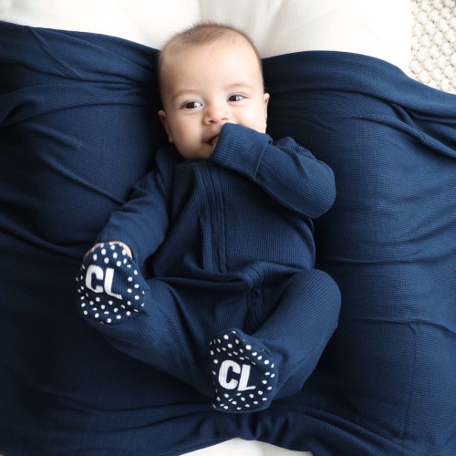 Dark Navy Waffle Bamboo Zipper Footie