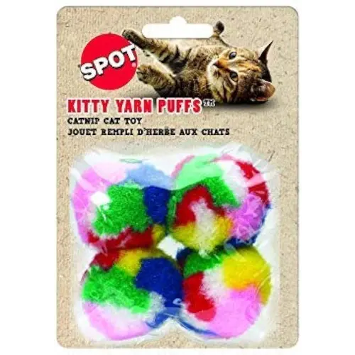 Ethical SPOT Kitty Yarn Puffs Colorful Woolen Yarn Cat Toy Contains Catnip 1.5" Pack of 4 Pet
