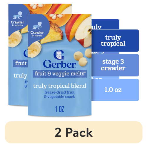 (2 pack) Gerber Snacks for Baby Fruit & Veggie Melts Baby Snack, Truly Tropical Blend, 1 oz Bag