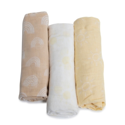 Bubba Blue Nordic Muslin Swaddle Wrap Vanilla/Latte Size 3 Pack | Wraps | Baby Bunting AU
