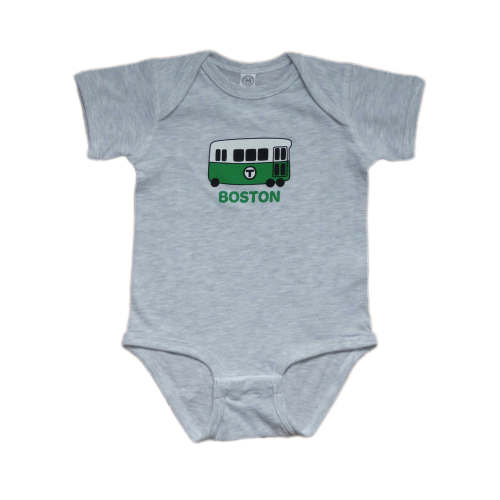 Hand Drawn Boston Trolley Onesie - Ash