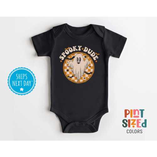 Spooky Dude Baby Onesie® - Boys Fall Ghost Bodysuit - Retro Halloween Baby Onesie® - Black