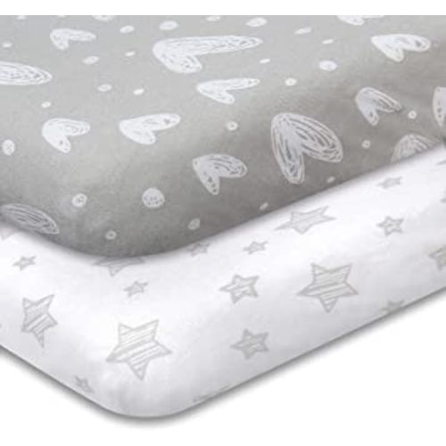 Biloban Pack and Play Sheets Fitted, 2 Pack Playard Sheets Fits for Graco Pack n Play Mattress, 100% Jersey Knit Cotton Mini Crib Sheets for Baby Boys & Gril