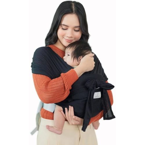 BabbleRoo Baby Wraps Carrier - Baby Essentials Baby Sling Carrier, Secure & Comfortable, Breathable, Easy-to-use, Adjustable XS to XL, Promoting Parent-Child Bonding, Black