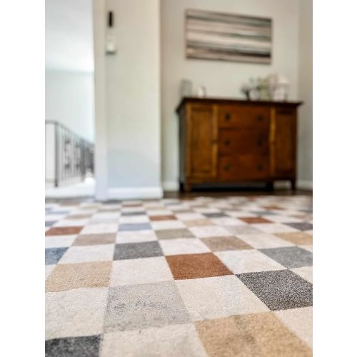 Alia Colorful Modern Checkered Area Rug - Contemporary Geometric Carpet for Hallway, Nursery, Girls Boys Room - Machine Washable - White, Blue, Peach, Rust - 6'7" x 9' (6x9)