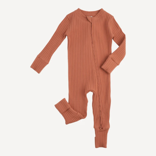 long sleeve convertible zippy pj | copper | organic cotton wide rib 3-6m