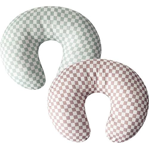 Little Jump 2 Pack Nursing Pillow Cover - Stretchy and Soft Nursing Cover for Breastfeeding Pillows, Comfortable Slipcover for Baby Boy and Girls. (Coffee & Green Checkered)