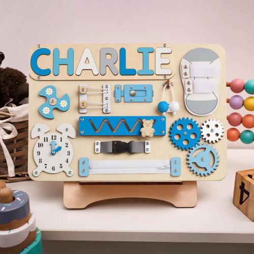 Personalized Busy Board, Custom Name Baby Puzzle, Montessori Toys, Wooden Activity Board, Fine Motor Skill Toy,Baby Shower Gift,Nusery Decor
