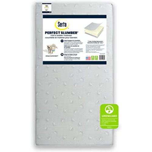 Serta Perfect Slumber Dual Sided Crib and Toddler Mattress - Waterproof - Hypoallergenic - Premium Sustainably Sourced Fiber Core -GREENGUARD Gold Certified (Non-Toxic) -7 Year Warranty - Made in USA