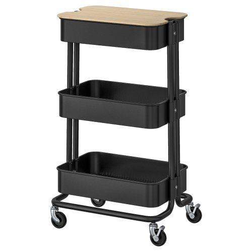 RÅSKOG / NORRÅVA Trolley with lid - black 13 3/4x17 3/4x30 3/8 "