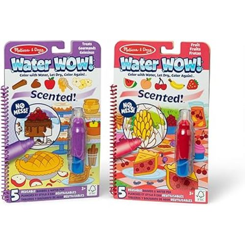 Melissa & Doug Scented Water Wow! Reusable Water-Reveal Coloring Activity Pad 2-Pack Bundle – Fruit, Treats