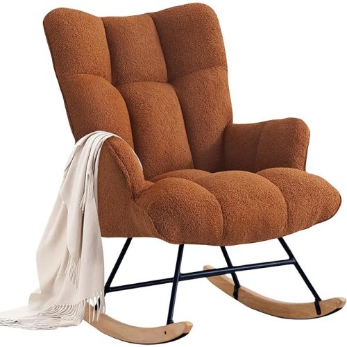 Rocking Chair Nursery Glider Rocking Chair Teddy Rocking Accent Chair Nursery Rocker Nursing Rocking Chair for Living Room Bedroom Nursery (Brown Teddy)