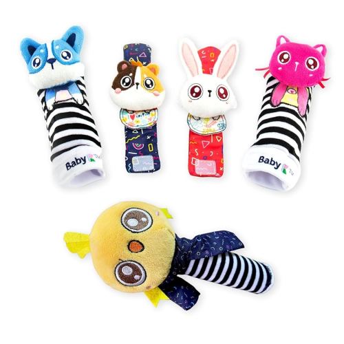 Baby Rattles Socks & Hand Rattle for Girls & Boys (Pet+Bird Set A) - Baby Toys 6-12 Months - Wrist Rattles and Foot Rattles - Baby Toys for Newborns As Gift - Easy to Wear Baby Rattle Toys