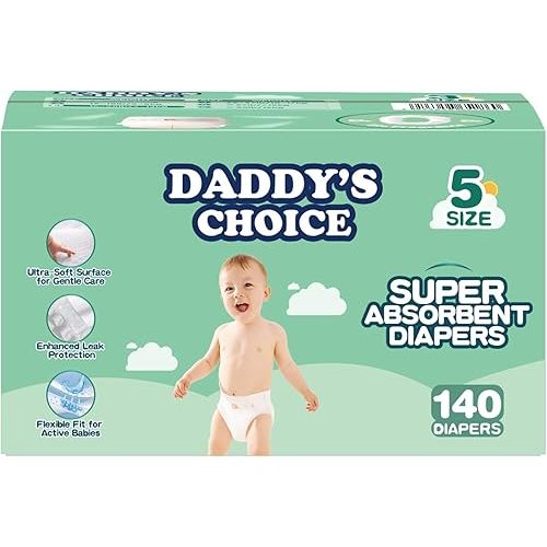 Size 5 Super Absorbent Diapers, Daddy's Choice Baby Diapers (≧27 lbs) 140ct