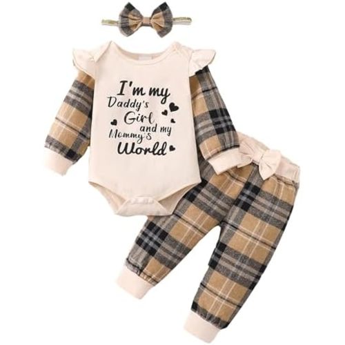 Mioglrie Newborn Baby Girl Clothes Fall Winter Outfits Pants Set with Headband for Infant Girls 0 3 6 9 12 18 Months