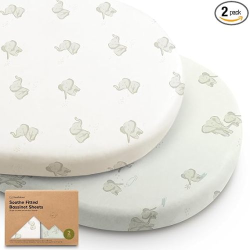 2-Pack Organic Bassinet Sheets for Girls, Boys - 100% Cotton Bassinet Mattress Sheets Compatible with Halo Bassinest Swivel Sleeper, Graco, Baby Delight, Chicco, Unisex Fitted Bassinet Sheets (Elly)