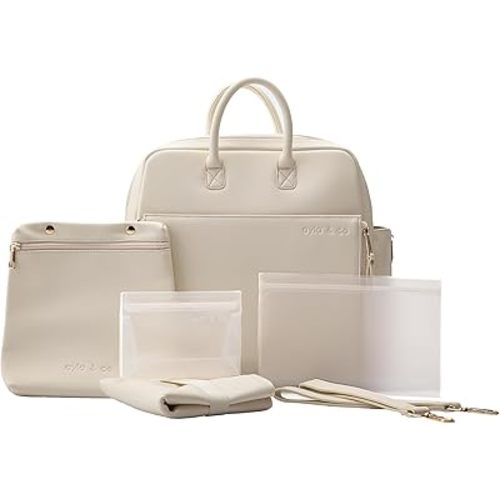 Ayla & Co Full-Size Diaper Bag Backpack, Baby Essentials Cross-Body Changing Bag for Baby Girl/Boy Convertible Straps Portable Tote Bag, Baby Changing Pad, Insulated Pockets & Pouch, Ivory