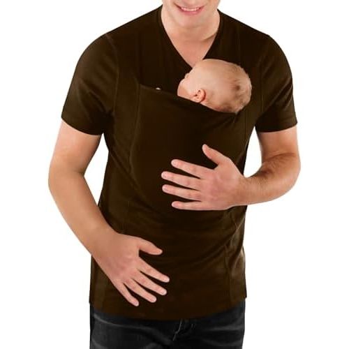 Mens Baby Carrier Shirt V Neck Short Sleeve T-Shirts for Men Skin to Skin T-Shirt with Pocket