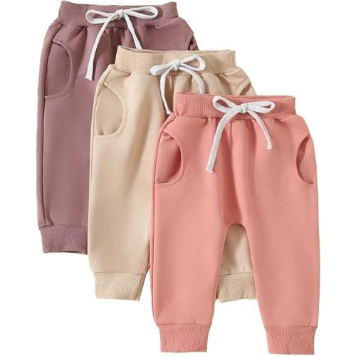 Yoawdats Baby Boys' 3-Pack Pull-on Jogger Pants Knit Pants Classic Fit Elastic Waist Kids Toddler Pants Multipacks Long Pants