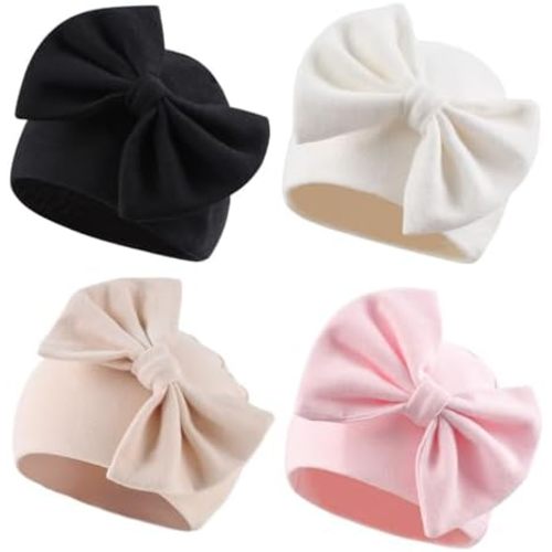 Newborn Baby Girl Hat Cotton Baby Bow Beanie Preemie Hats Spring Infant Hats for Girls 0-12 Months