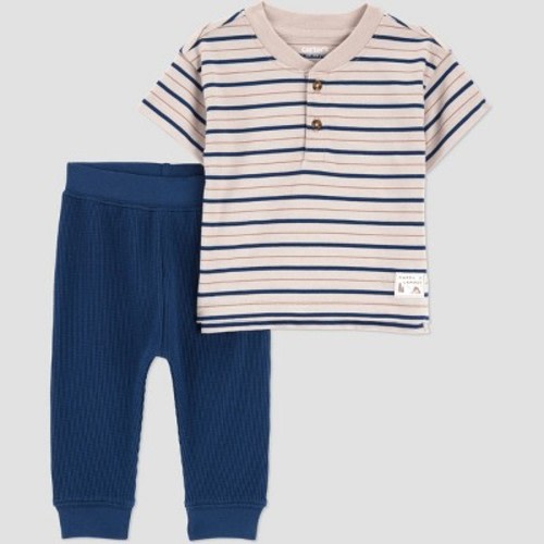 3M Carter's Just One You® Baby Boys' 2pc Striped Short Sleeve T-Shirt and Jogger Pants Set - Blue