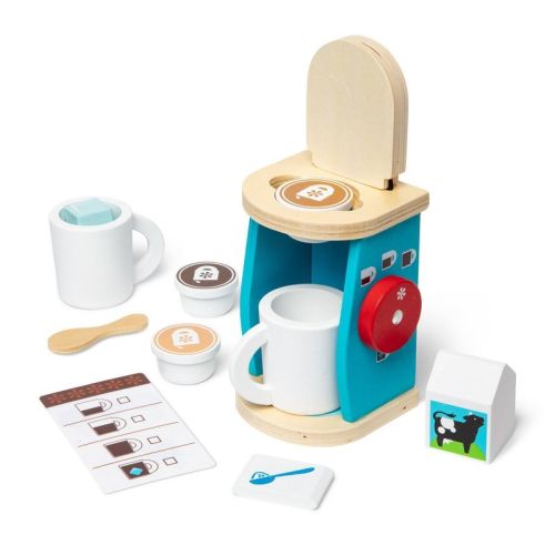 Melissa & Doug 11-piece Brew And Serve Wooden Coffee Maker Set - Play Kitchen Accessories