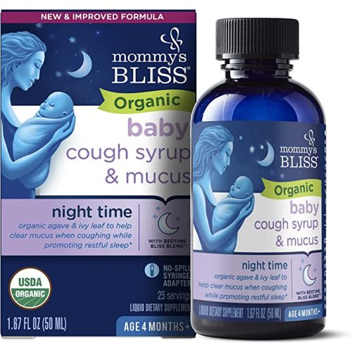 Mommy's Bliss Organic Baby Cough Syrup & Mucus Night Time, Contains Organic Agave and Ivy Leaf, Made for Babies 4 month+, 1.67 Fluid Ounces
