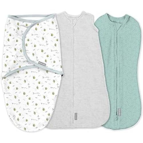 SwaddleMe by Ingenuity Comfort Pack – Size Small, 0-3 Months, 3-Pack (Little Bees) Baby Swaddle Set