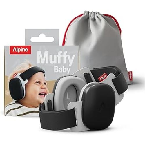 Alpine Muffy Baby Comfort - Protects Hearing for Babies and Toddlers - CE & ANSI Certified - Unique Headband for Safe fit & Comfort - Multi-adjustable for Ages 3-48 Months, 24dB Sound Reduction, Black