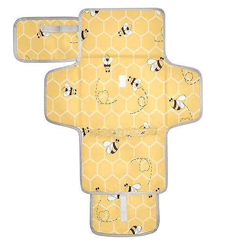 foixnub Bees on The Honey Baby Portable Changing Pads Honeycombs Newborn Diaper Changing Mat Reusable Diaper Changing Station for Baby Toddlers Girls Boys Shower Gifts