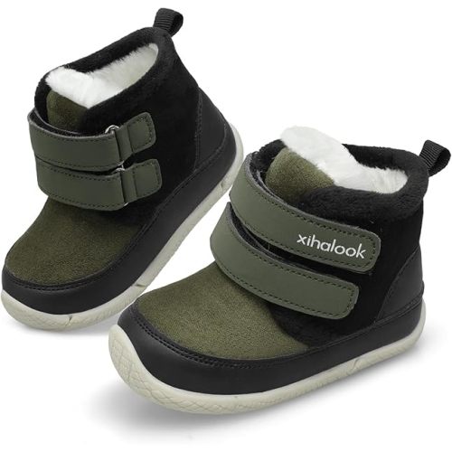 XIHALOOK Toddler Boys Girls Winter Boots Cold Weather Kids Warm Faux Fur Shoes with Two Hook and Loop