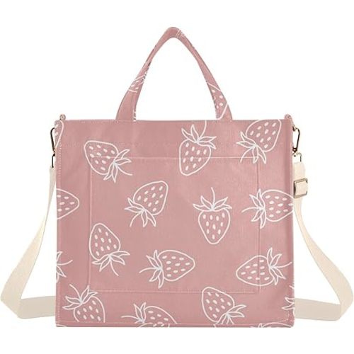 Hand Drawn Strawberries Tote Bag for Women Corduroy Purse Shoulder Bag Crossbody Handbag Nurse Bags for Office Gym