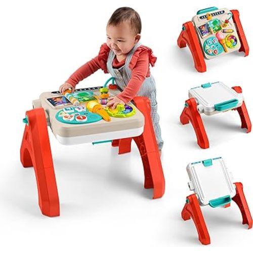Fisher-Price Baby & Toddler Toy Laugh & Learn 4-in-1 Activity Table & Art Easel with Educational Music for Ages 6+ Months, Multilanguage Version