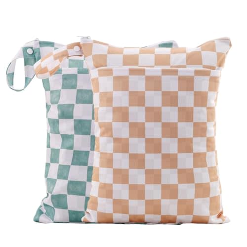 Wet Dry Bags with Two Zippered Pockets and Handle, Reusable Storage Bag for Breast Pump Parts & Baby Items, Waterproof Diaper Bags, Yoga Gym Bag for Swimsuits or Wet Clothes-2pcs, 11.8*15.75"