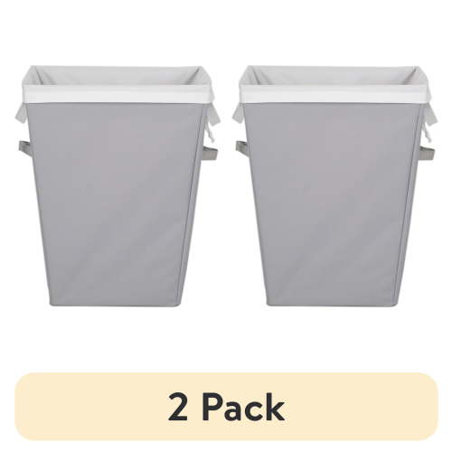 (2 pack) Mainstays Rectangular Polyester Laundry Basket Hamper Sortor with Removable Liner for Adult, Gray